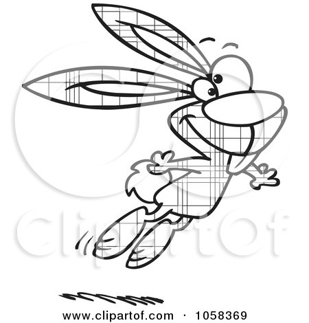 Royalty-Free Vector Clip Art Illustration of a Cartoon Black And White Outline Design Of A Jumping Plaid Easter Bunny - 1 by toonaday