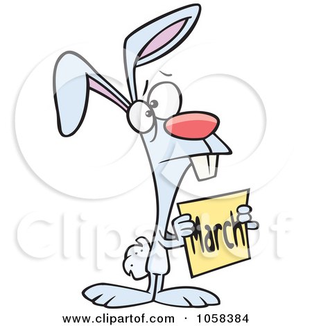 Royalty-Free Vector Clip Art Illustration of a Cartoon Sad Bunny Holding A March Sign by toonaday