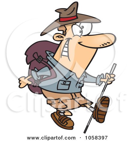Royalty-Free Vector Clip Art Illustration of a Cartoon Trekking Male Aussie by toonaday