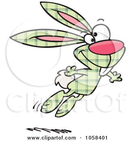 Royalty-Free Vector Clip Art Illustration of a Cartoon Jumping Green Plaid Easter Bunny by toonaday