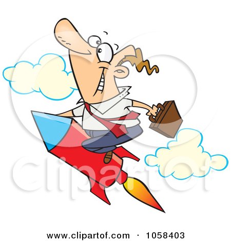 Royalty-Free Vector Clip Art Illustration of a Cartoon Businessman Launching On A Rocket by toonaday