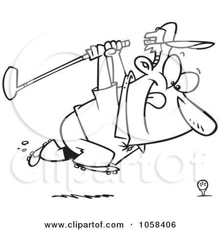 Royalty-Free Vector Clip Art Illustration of a Cartoon Black And White Outline Design Of An Approaching Golfer by toonaday