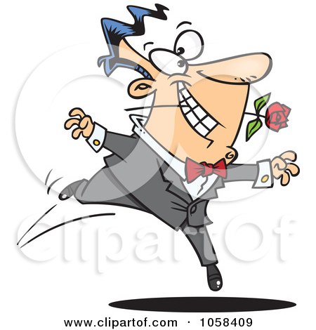 Royalty-Free Vector Clip Art Illustration of a Cartoon Romantic Man Dancing With A Rose by toonaday