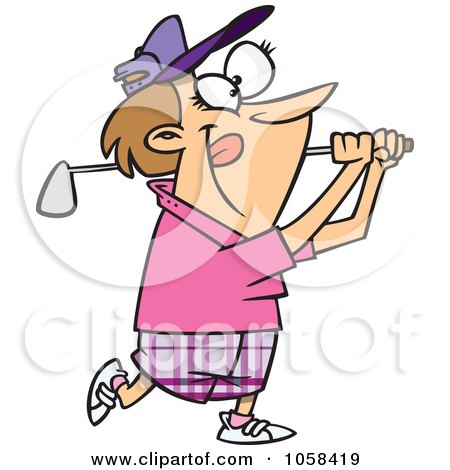 Royalty-Free Vector Clip Art Illustration of a Cartoon Woman Swinging A Golf Club by toonaday