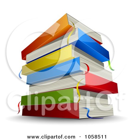 Royalty-Free Vector Clip Art Illustration of a Stack Of Colorful 3d Books With Ribbon Markers And A Shadow by Oligo