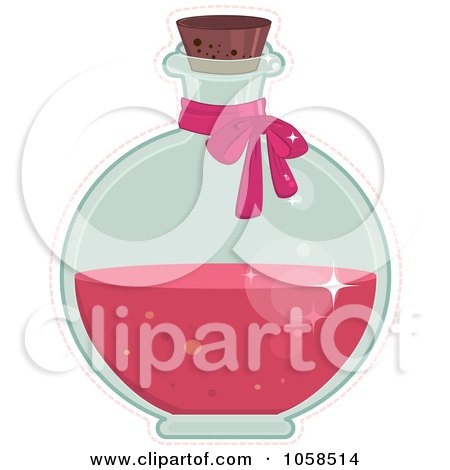 Royalty-Free Vector Clip Art Illustration of a Bow On A Round Bottle Of Love Potion by Melisende Vector