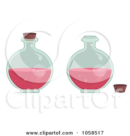 Royalty-Free Vector Clip Art Illustration of a Digital Collage Of Round Bottles Of Love Potion by Melisende Vector