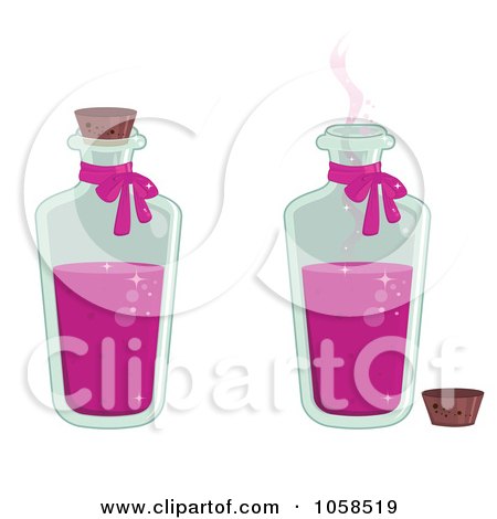 Royalty-Free Vector Clip Art Illustration of a Digital Collage Of Tall Bottles Of Love Potion by Melisende Vector