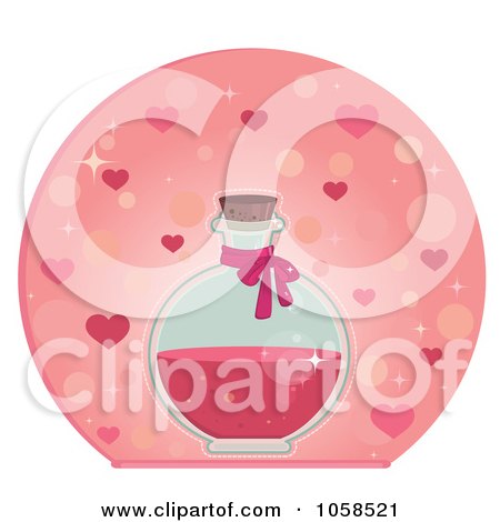 Royalty-Free Vector Clip Art Illustration of a Bottle Of Love Potion Over Hearts  by Melisende Vector