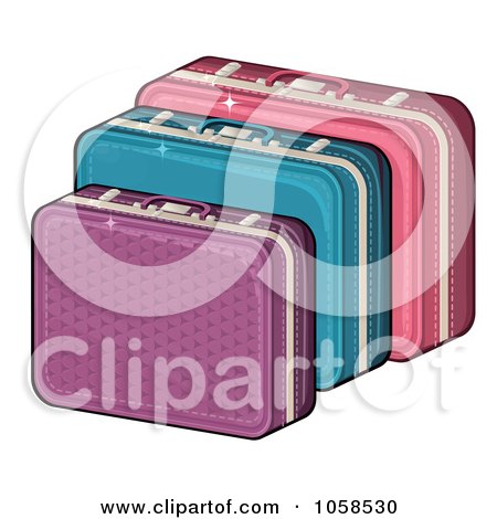 Royalty-Free Vector Clip Art Illustration of Purple, Blue And Pink Suitcases by Melisende Vector