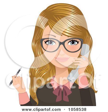 Royalty-Free Vector Clip Art Illustration of a Blond Secretary Holding A Pen And Answering A Phone by Melisende Vector