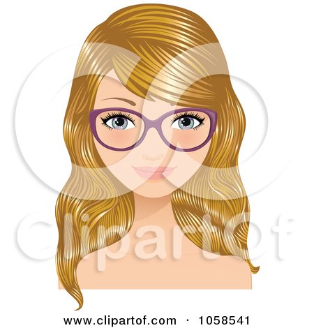Royalty-Free Vector Clip Art Illustration of a Blond Woman Wearing Purple Glasses by Melisende Vector