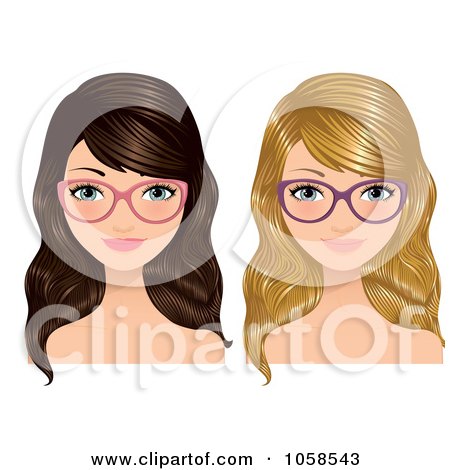 Royalty-Free Vector Clip Art Illustration of a Digital Collage Of Blond And Brunette Women Wearing Glasses by Melisende Vector