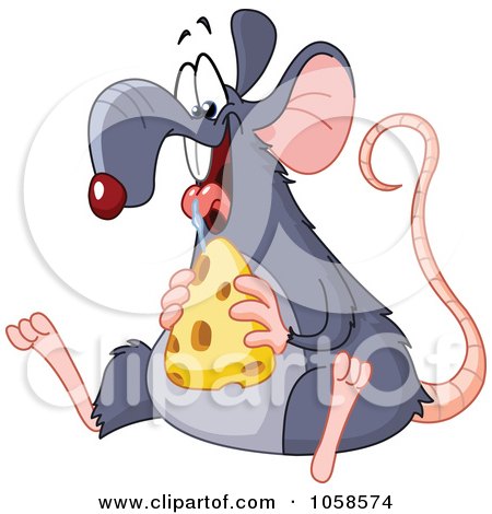 Royalty-Free Vector Clip Art Illustration of a Fat Rat Drooling On Cheese by yayayoyo