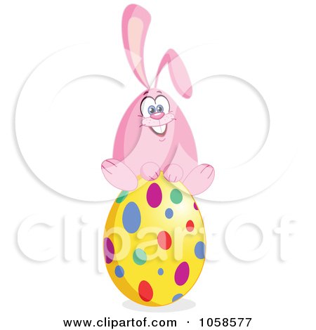 Royalty-Free Vector Clip Art Illustration of a Pink Easter Bunny Sitting On A Polka Dot Egg by yayayoyo