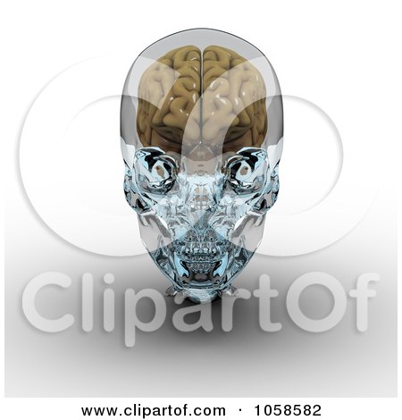 Royalty-Free CGI Clip Art Illustration of a 3d Brain In A Glass Skull - 1 by Michael Schmeling