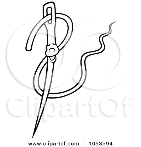 Royalty-Free Vector Clip Art Illustration of a Coloring Page Outline Of A Needle And Thread Character by dero