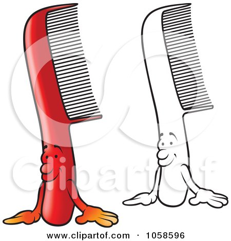 Royalty-Free Vector Clip Art Illustration of a Digital Collage Of Outlined And Red Comb Characters by dero