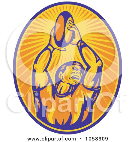 Royalty-Free Vector Clip Art Illustration of a Rugby Player Catching Logo by patrimonio