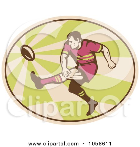 Royalty-Free Vector Clip Art Illustration of a Retro Kicking Rugby Player Logo by patrimonio