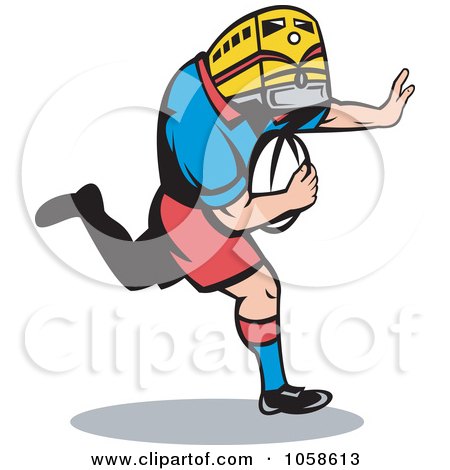 Royalty-Free Vector Clip Art Illustration of a Rugby Player With A Train Head by patrimonio