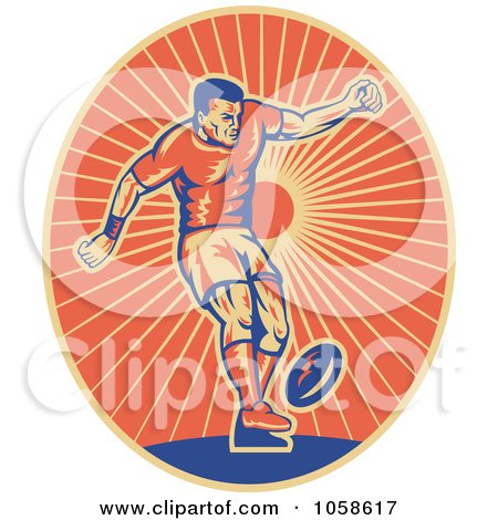 Royalty-Free Vector Clip Art Illustration of a Rugby Player Kicking Logo by patrimonio