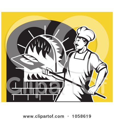 Royalty-Free Vector Clip Art Illustration of a Retro Baker By A Brick Oven by patrimonio