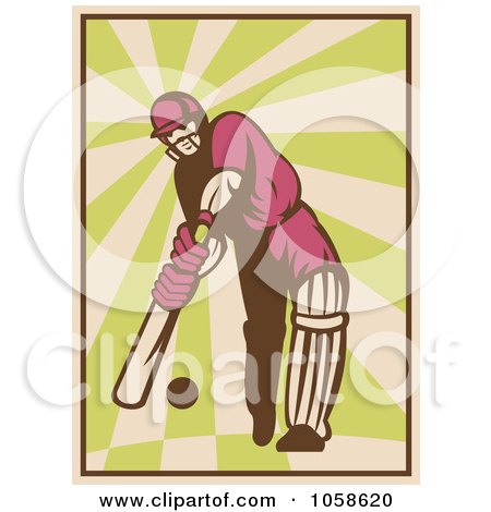 Royalty-Free Vector Clip Art Illustration of a Retro Styled Cricket Batsman Batting by patrimonio