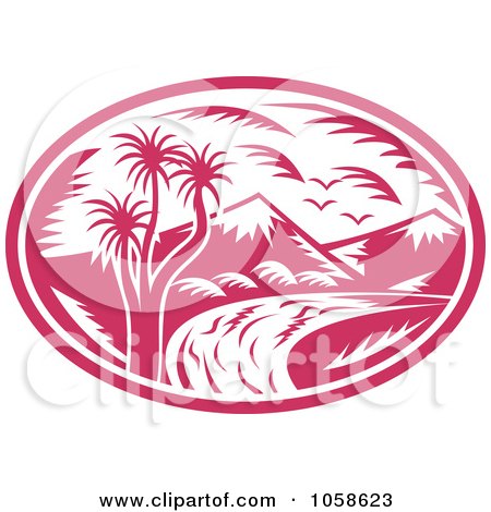 Royalty-Free Vector Clip Art Illustration of a Retro Pink Mountainous River Logo by patrimonio