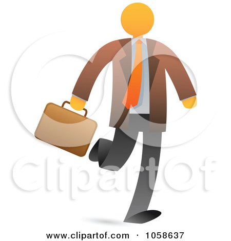Royalty-Free Vector Clip Art Illustration of an Orange Faceless Businessman Walking by Qiun