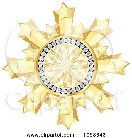 Royalty-Free Vector Clip Art Illustration of a 3d Golden Diamond Star Burst Frame by Andrei Marincas