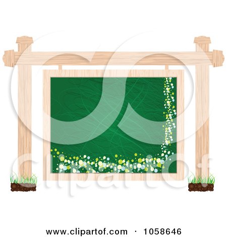 Royalty-Free Vector Clip Art Illustration of a Chalk Board With Scratches Hanging From A Wood Frame In Grass by Andrei Marincas