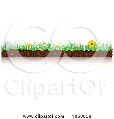 Royalty-Free Vector Clip Art Illustration of a Border Of Flowers, Grass And Soil, With A Reflection by Andrei Marincas