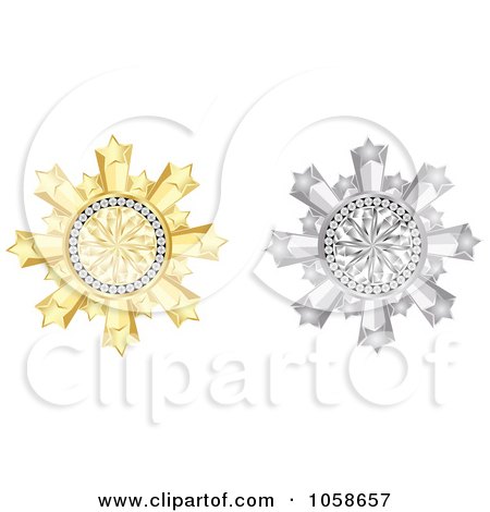 Royalty-Free Vector Clip Art Illustration of a Digital Collage Of 3d Gold And Silver Diamond Star Burst Frames by Andrei Marincas