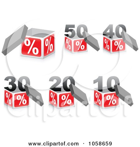 Royalty-Free Vector Clip Art Illustration of a Digital Collage Of 3d Discount Percent Cubes by Andrei Marincas
