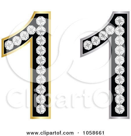 Royalty-Free Vector Clip Art Illustration of a Digital Collage Of 3d Silver And Gold Diamond Number Ones by Andrei Marincas