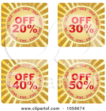 Royalty-Free Vector Clip Art Illustration of a Digital Collage Of Gold Burst Discount Stickers by Andrei Marincas