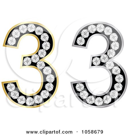 Royalty-Free Vector Clip Art Illustration of a Digital Collage Of 3d Silver And Gold Number Threes by Andrei Marincas