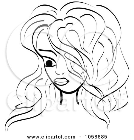 Royalty-Free Vector Clip Art Illustration of a Black And White Woman's Face With Long Hair by Andrei Marincas