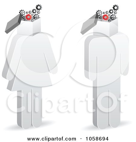 Royalty-Free Vector Clip Art Illustration of a Digital Collage Of 3d People With Gear Box Heads by Andrei Marincas