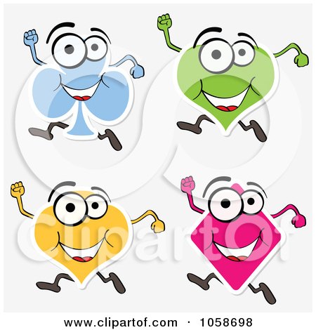 Royalty-Free Vector Clip Art Illustration of a Digital Collage Of Playing Card Suit Characters Running by Andrei Marincas