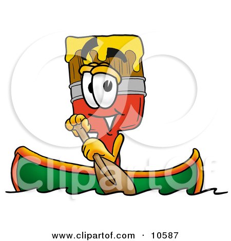 Clipart Picture of a Paint Brush Mascot Cartoon Character Rowing a Boat by Mascot Junction