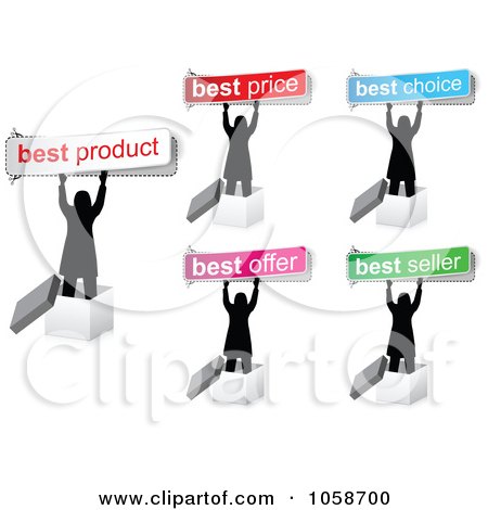 Royalty-Free Vector Clip Art Illustration of a Digital Collage Of Silhouetted Women In 3d Boxes, Holding Sales Signs by Andrei Marincas