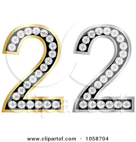 Royalty-Free Vector Clip Art Illustration of a Digital Collage Of 3d Silver And Gold Diamond Number Twos by Andrei Marincas