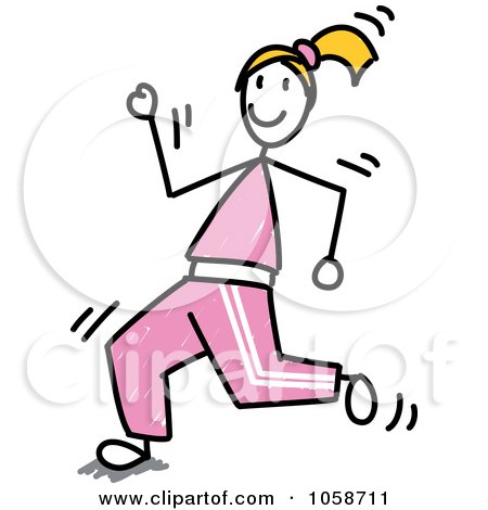 Royalty-Free Vector Clip Art Illustration of a Stick Woman Jogging by Frog974
