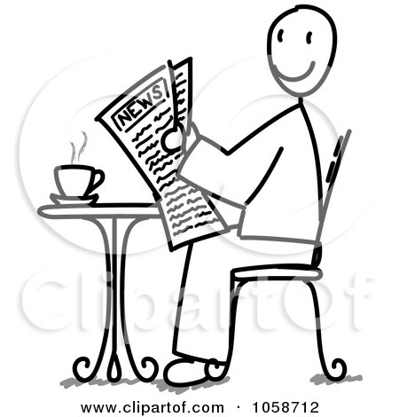 Royalty-Free Vector Clip Art Illustration of a Stick Man Reading The News At A Cafe by Frog974