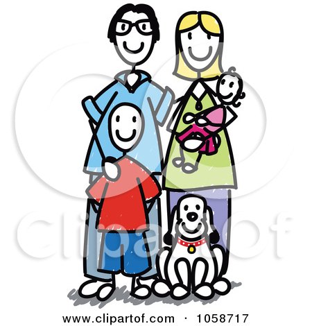 Royalty-Free Vector Clip Art Illustration of a Stick Family And Pet Dog by Frog974