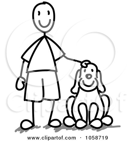 Royalty-Free Vector Clip Art Illustration of a Stick Boy With A Dog by Frog974