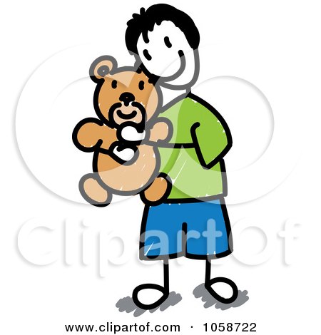 Royalty-Free Vector Clip Art Illustration of a Stick Boy Huggging A Teddy Bear by Frog974