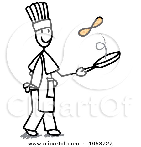 Royalty-Free Vector Clip Art Illustration of a Stick Chef Flipping Pancakes by Frog974